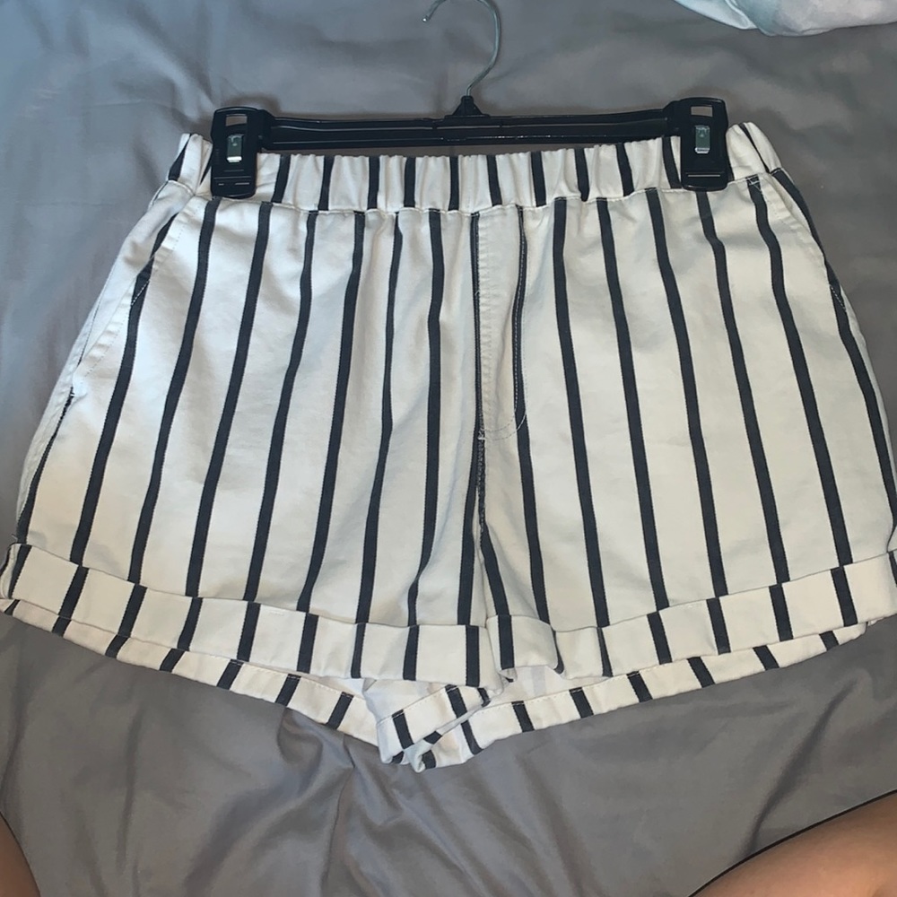black and white stripped shorts